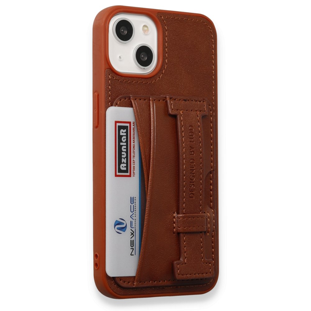 HDD iPhone 15 Kılıf HD Deri Kartvizitli Kapak - Kahverengi