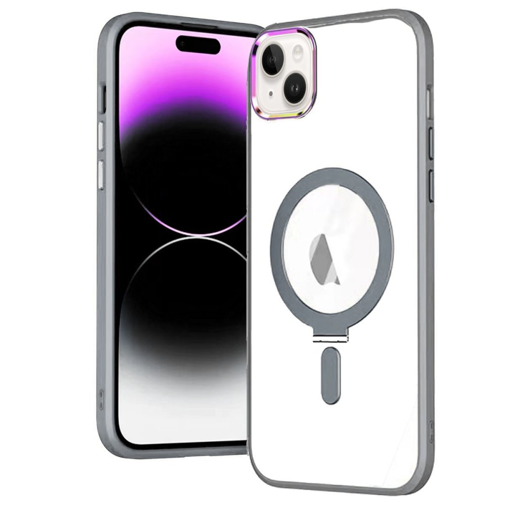 Newface iPhone 15 Kılıf Mudo Magneticsafe Standlı Kapak - Gri