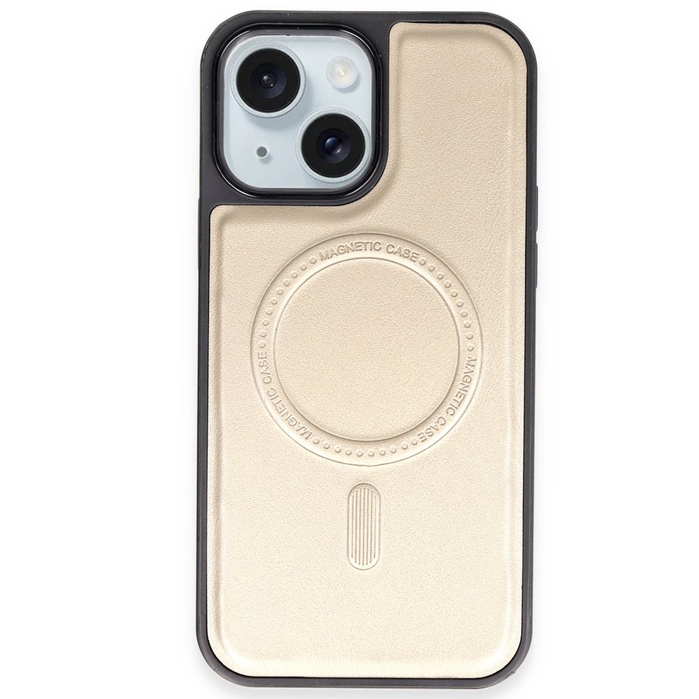 Newface iPhone 15 Kılıf Ozzi Magsafe Deri Kapak - Natural Grey