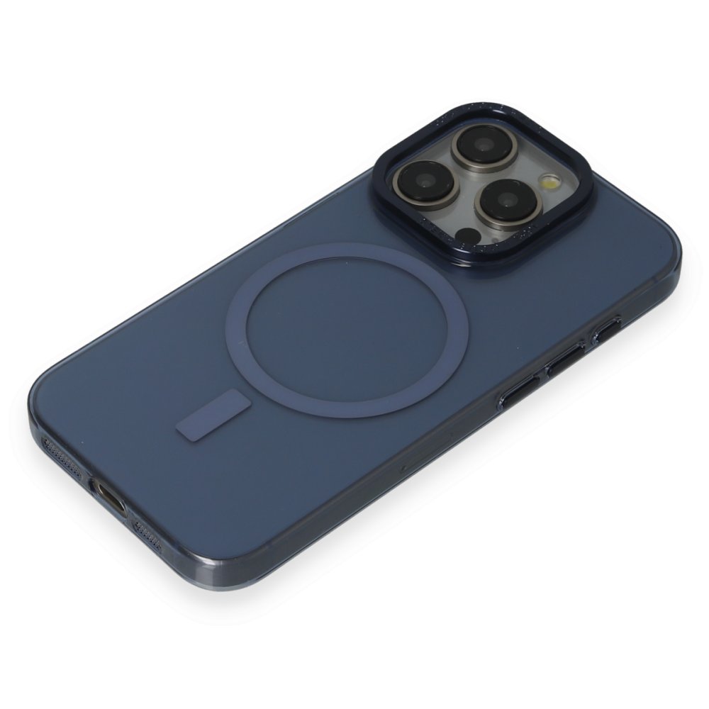 Newface iPhone 15 Pro Kılıf Anka PC Magneticsafe Sert Metal Kapak - Lacivert