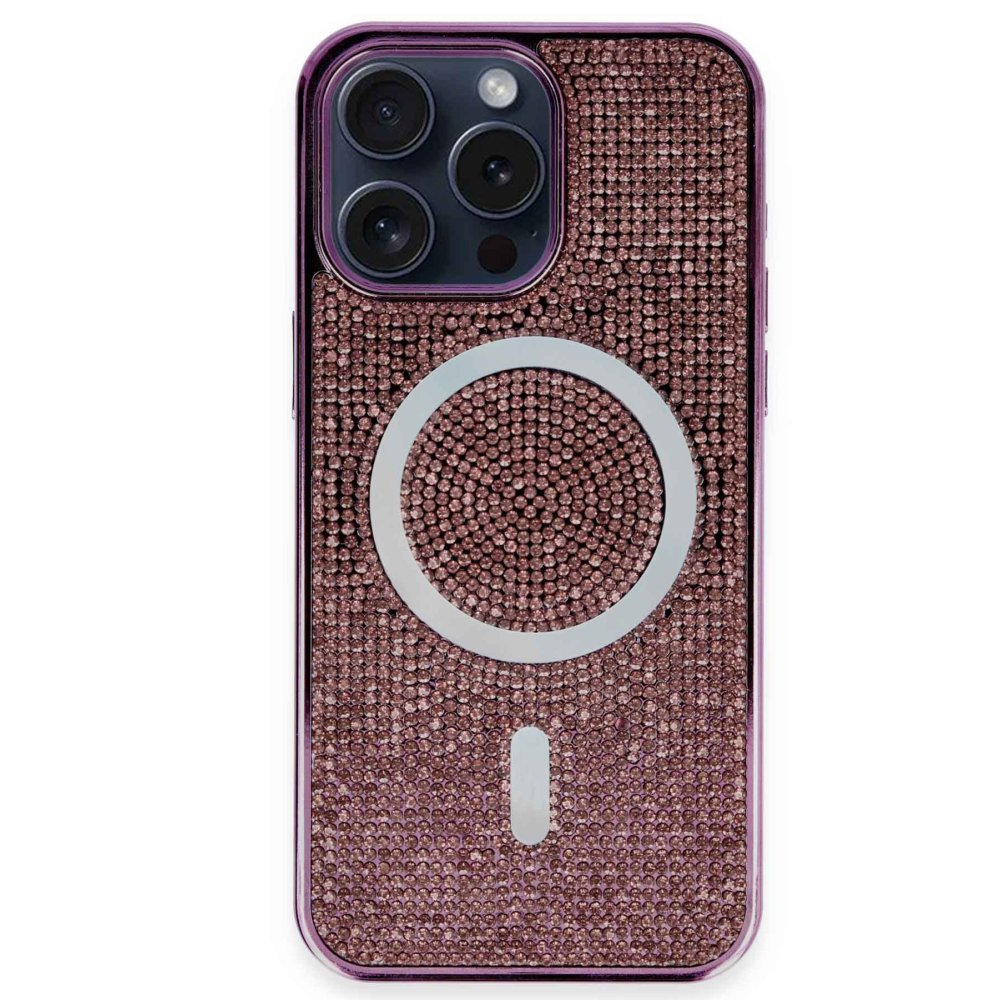 Newface iPhone 15 Pro Kılıf Diamond Magsafe Kapak - Derin Mor