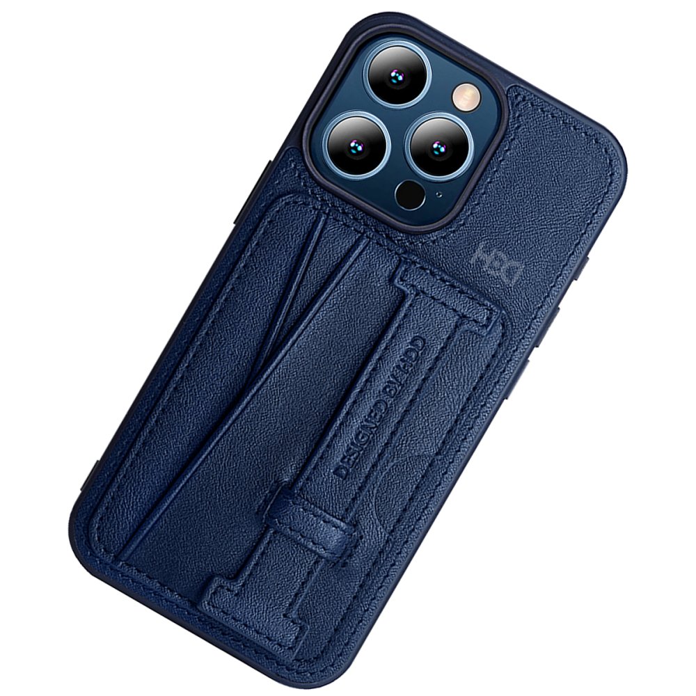 HDD iPhone 15 Pro Kılıf HD Deri Kartvizitli Kapak - Lacivert