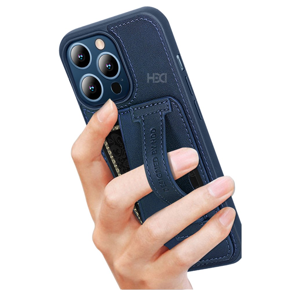 HDD iPhone 15 Pro Kılıf HD Deri Kartvizitli Kapak - Lacivert