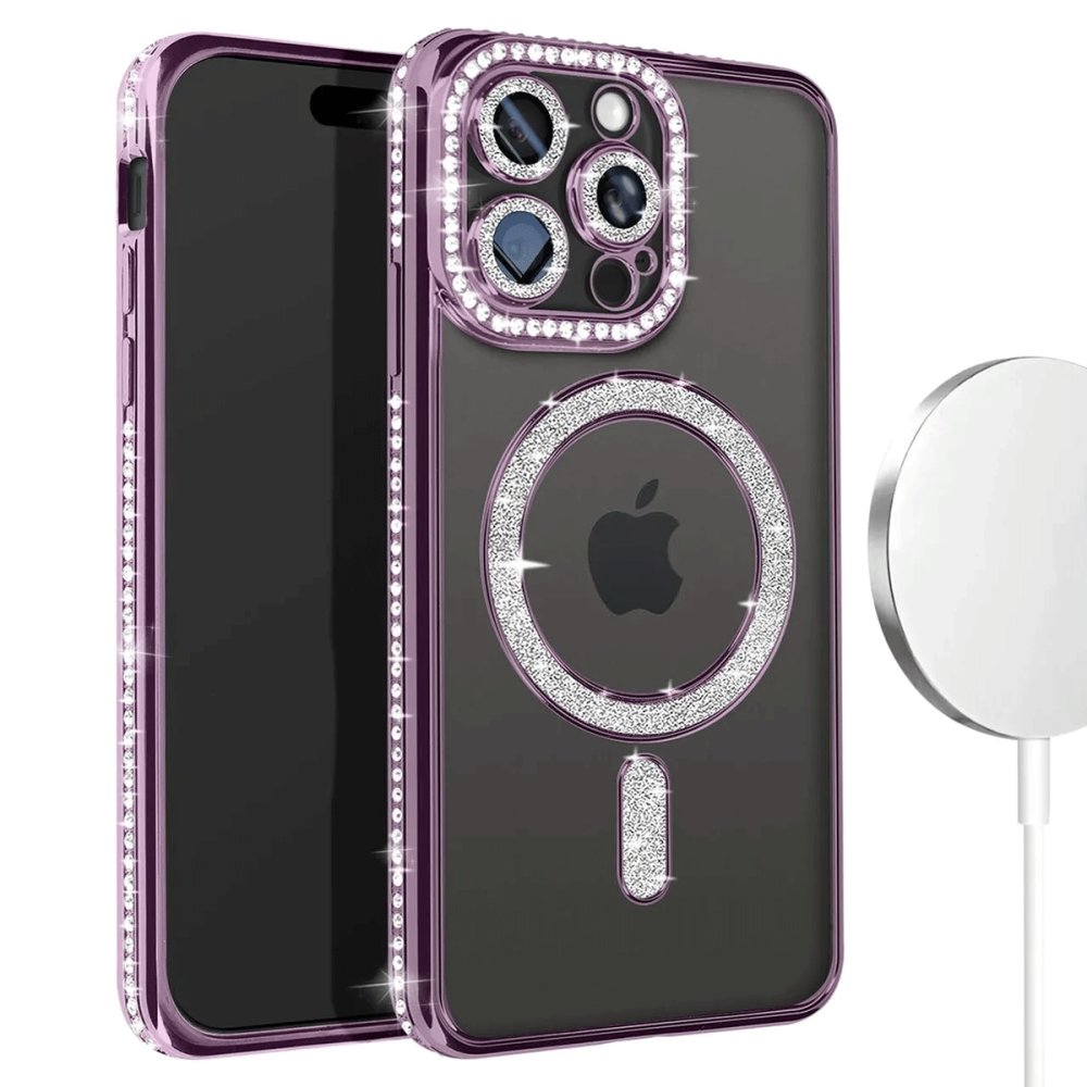 Newface iPhone 15 Pro Kılıf Joke Simli Magneticsafe Kılıf - Derin Mor