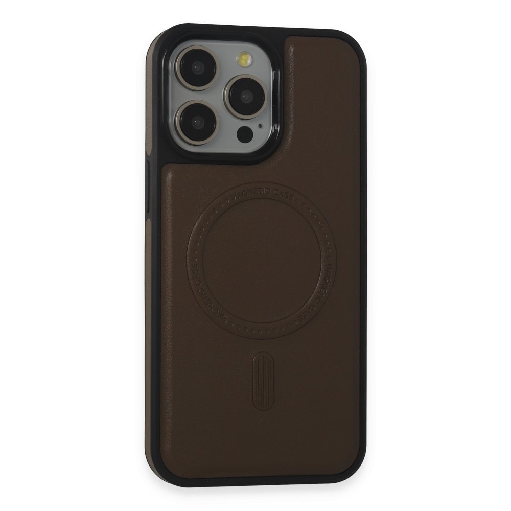 Newface iPhone 15 Pro Kılıf Ozzi Magsafe Deri Kapak - Natural Grey