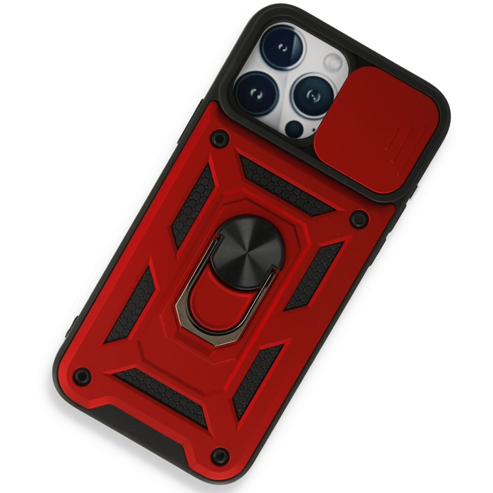 Newface iPhone 15 Pro Kılıf Pars Lens Yüzüklü Silikon - Kırmızı