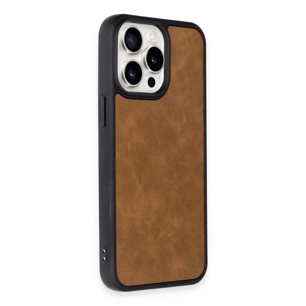 Newface iPhone 15 Pro Max Kılıf Aras Deri Kapak - Taba