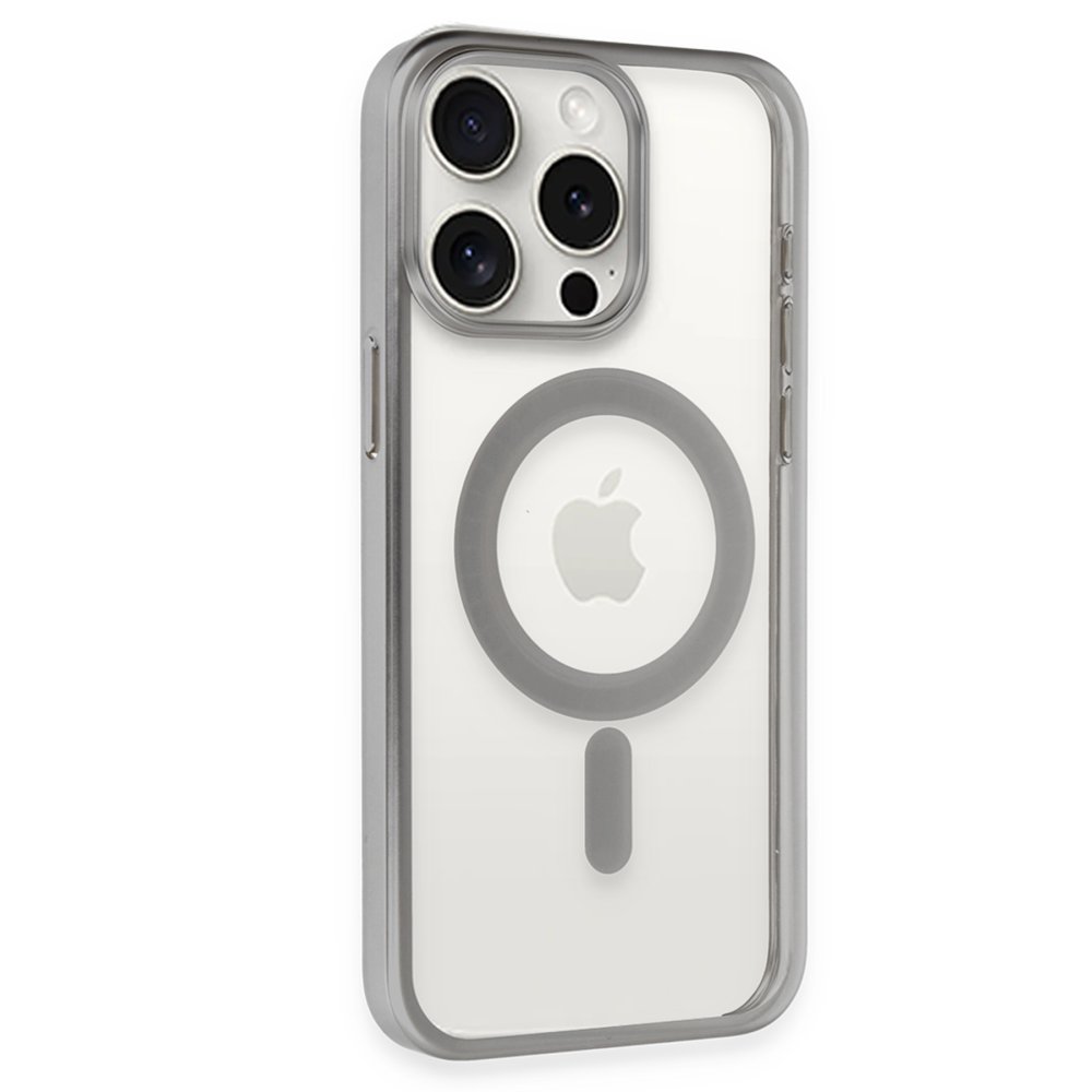 Newface iPhone 15 Pro Max Kılıf Erozi Magsafe Kapak - Gümüş