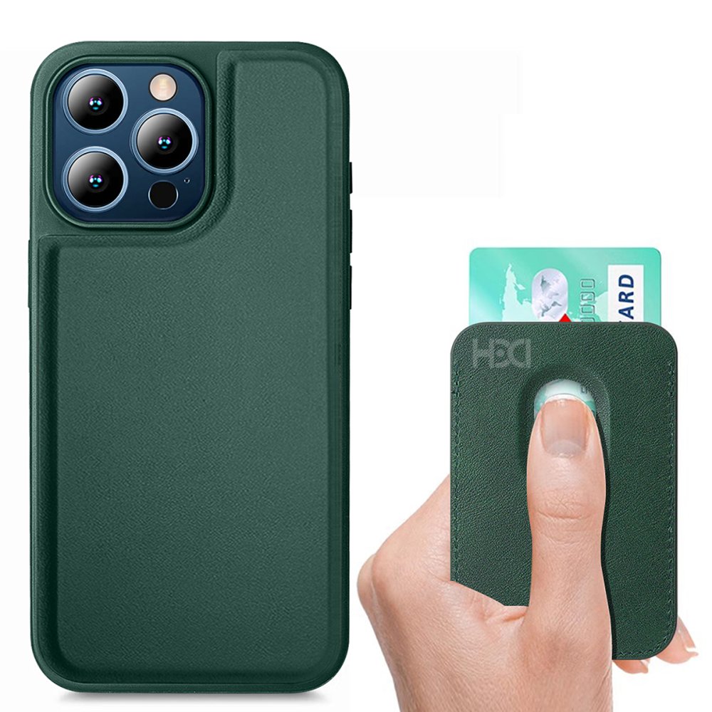 HDD iPhone 15 Pro Max Kılıf HD Deri Luxury Magnet Kartvizitli Kapak - Koyu Yeşil