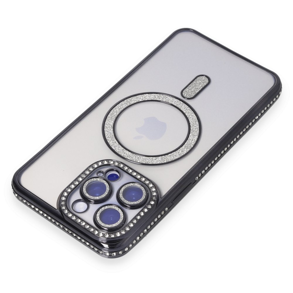 Newface iPhone 15 Pro Max Kılıf Joke Simli Magneticsafe Kılıf - Siyah