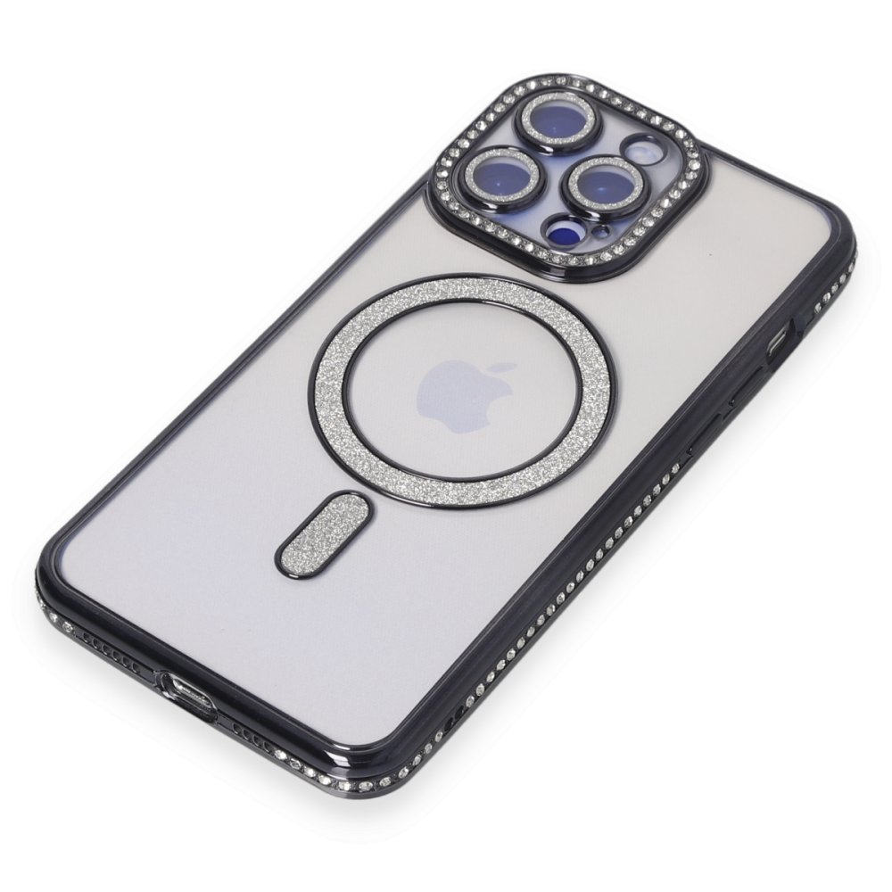 Newface iPhone 15 Pro Max Kılıf Joke Simli Magneticsafe Kılıf - Siyah