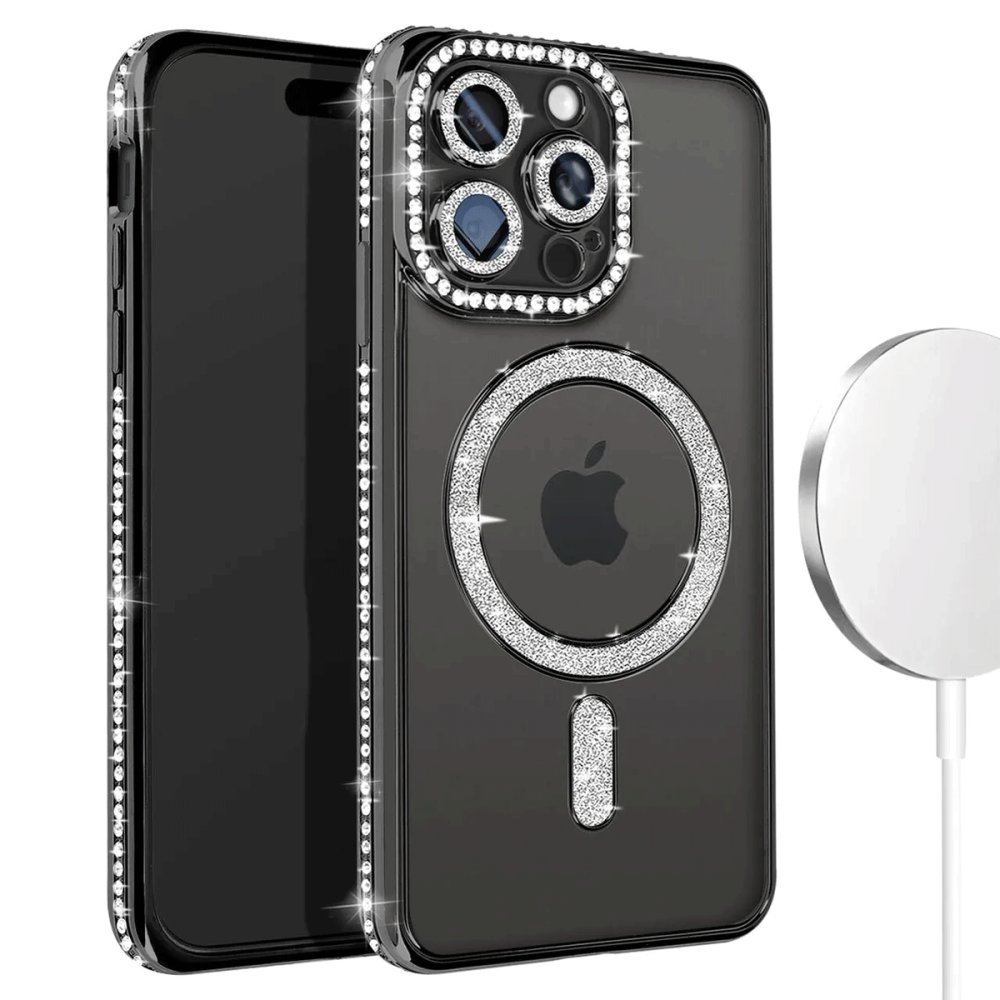 Newface iPhone 15 Pro Max Kılıf Joke Simli Magneticsafe Kılıf - Siyah