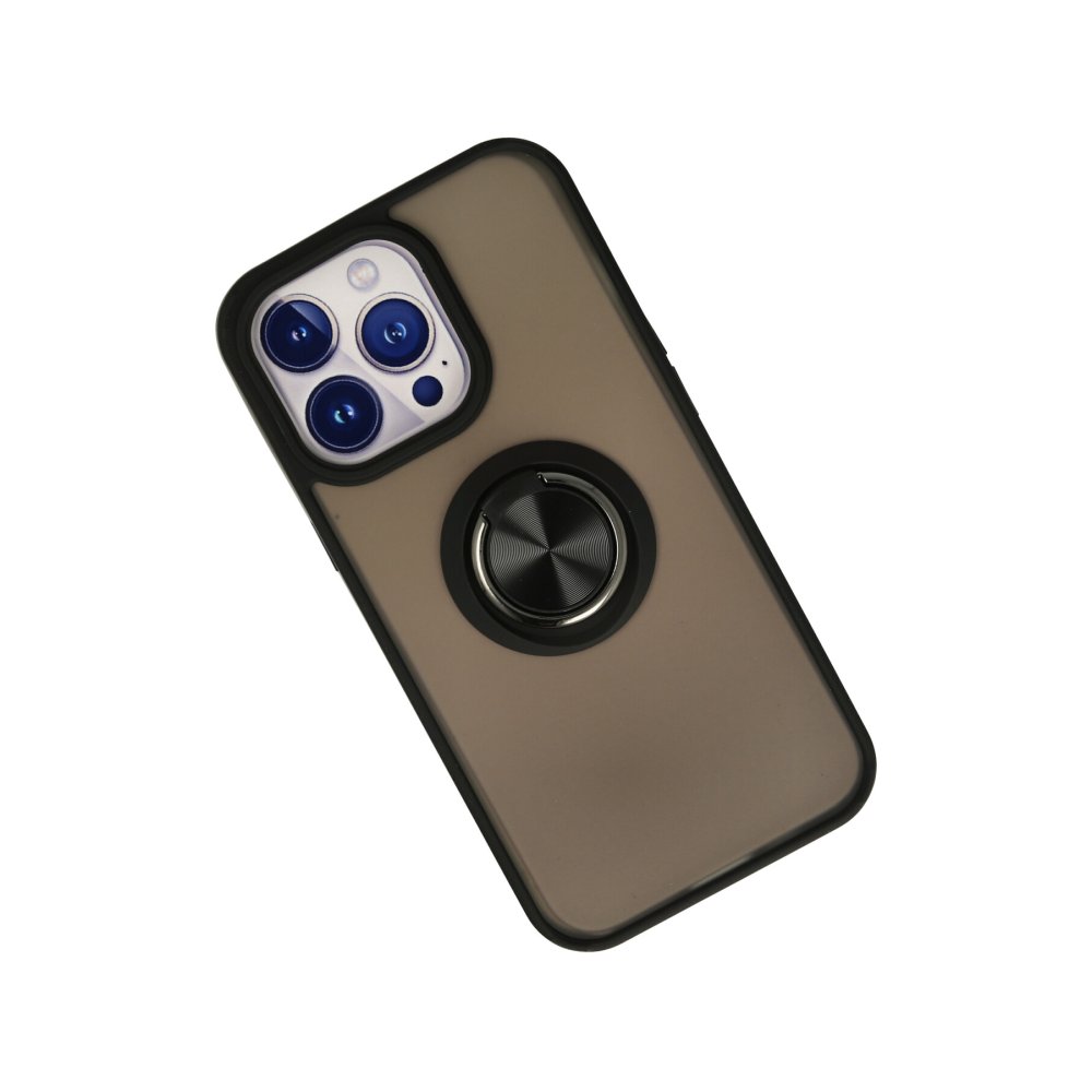 Newface iPhone 15 Pro Max Kılıf Montreal Yüzüklü Silikon Kapak - Siyah