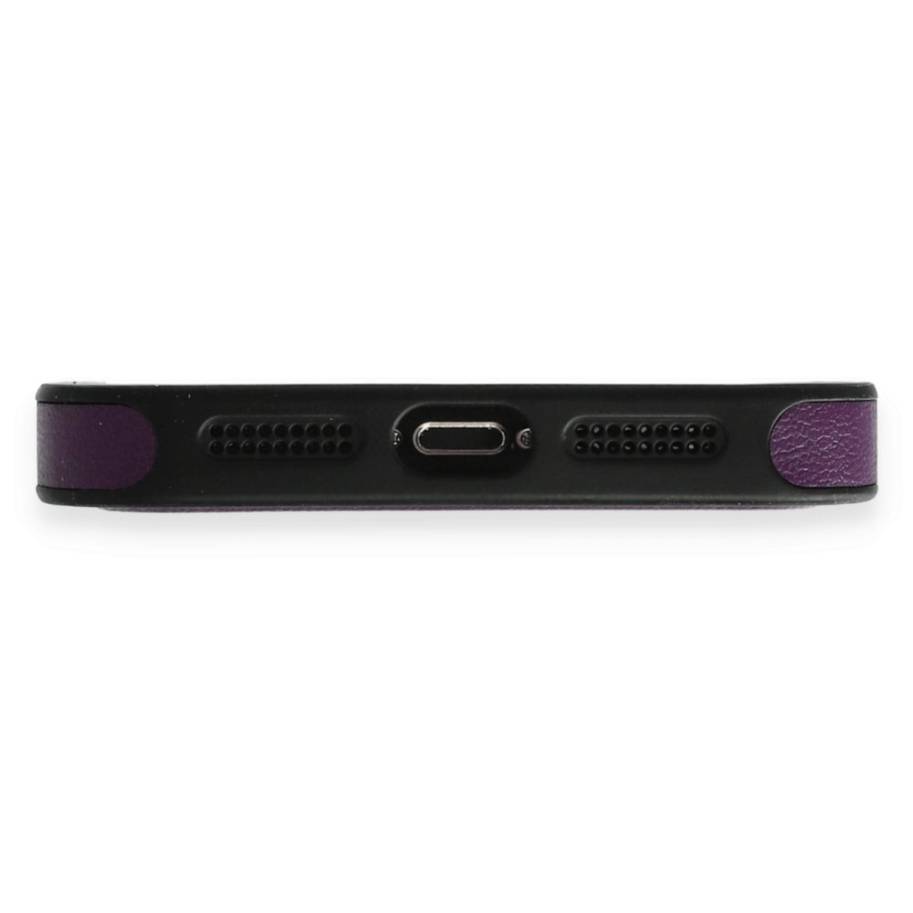 Newface iPhone 15 Pro Max Kılıf Ozzi Magsafe Deri Kapak - Derin Mor