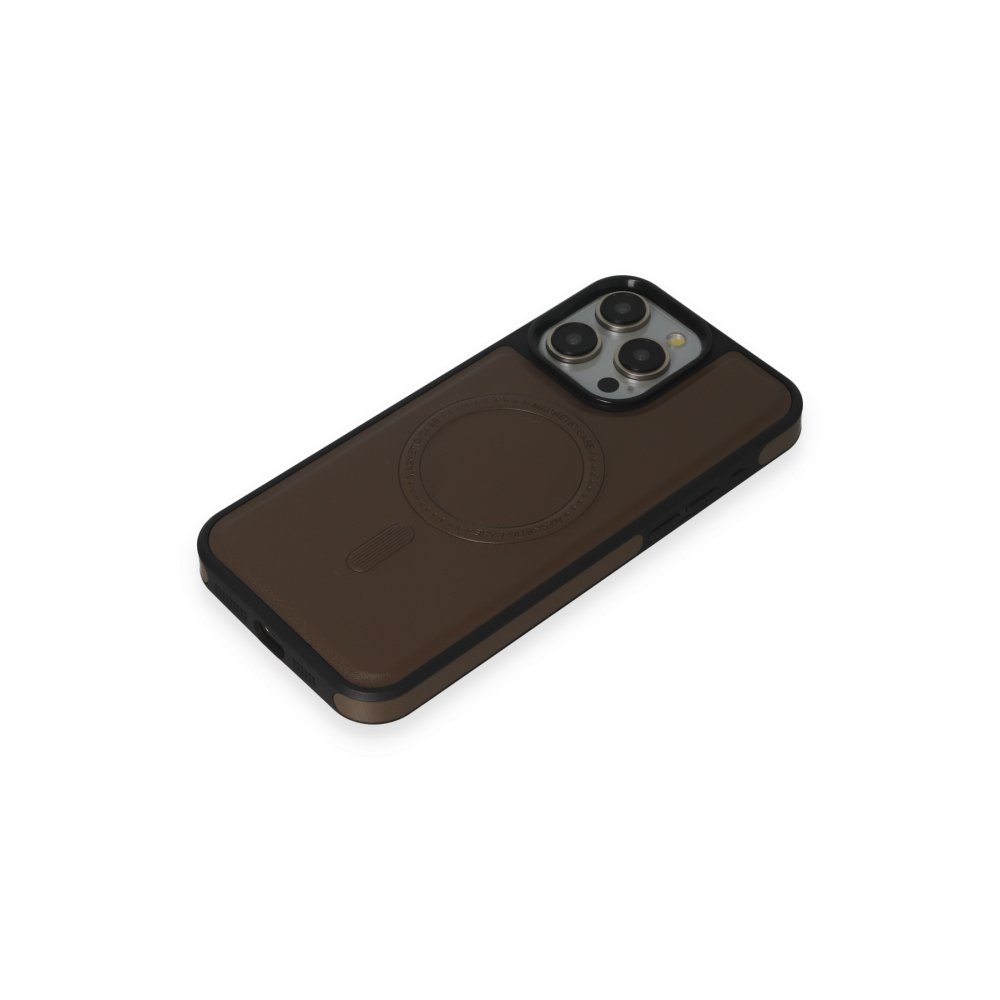 Newface iPhone 15 Pro Max Kılıf Ozzi Magsafe Deri Kapak - Natural Grey