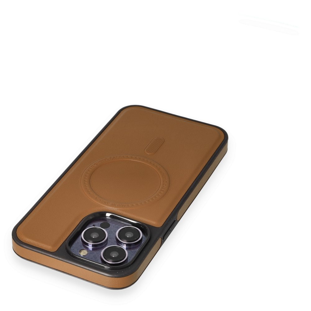Newface iPhone 15 Pro Max Kılıf Ozzi Magsafe Deri Kapak - Taba