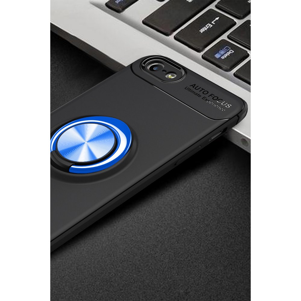 Newface iPhone 5 Kılıf Range Yüzüklü Silikon - Siyah-Mavi