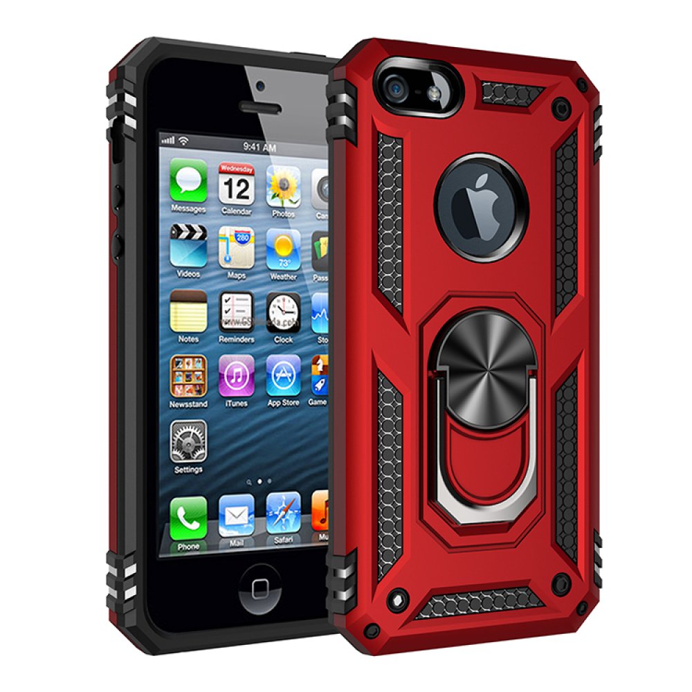 Newface iPhone 5 Kılıf Sofya Yüzüklü Silikon Kapak - Kırmızı