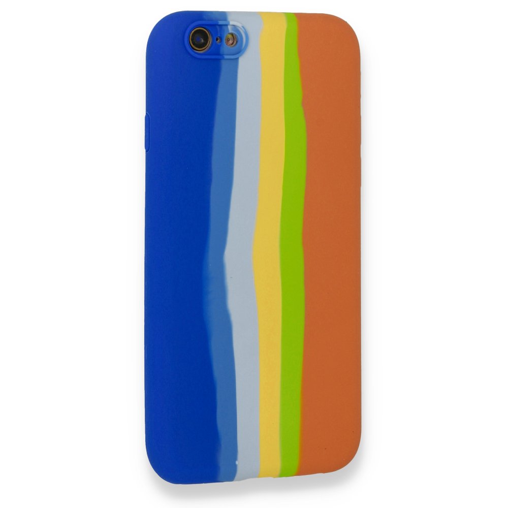 Newface iPhone 6 Kılıf Ebruli Lansman Silikon - Mavi-Turuncu