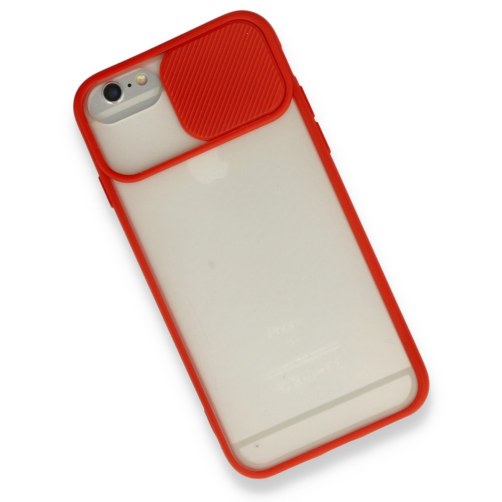 Newface iPhone 6 Kılıf Palm Buzlu Kamera Sürgülü Silikon - Kırmızı