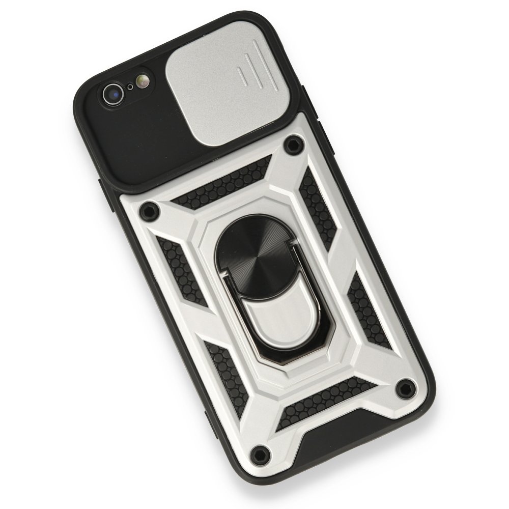 Newface iPhone 6 Kılıf Pars Lens Yüzüklü Silikon - Gümüş