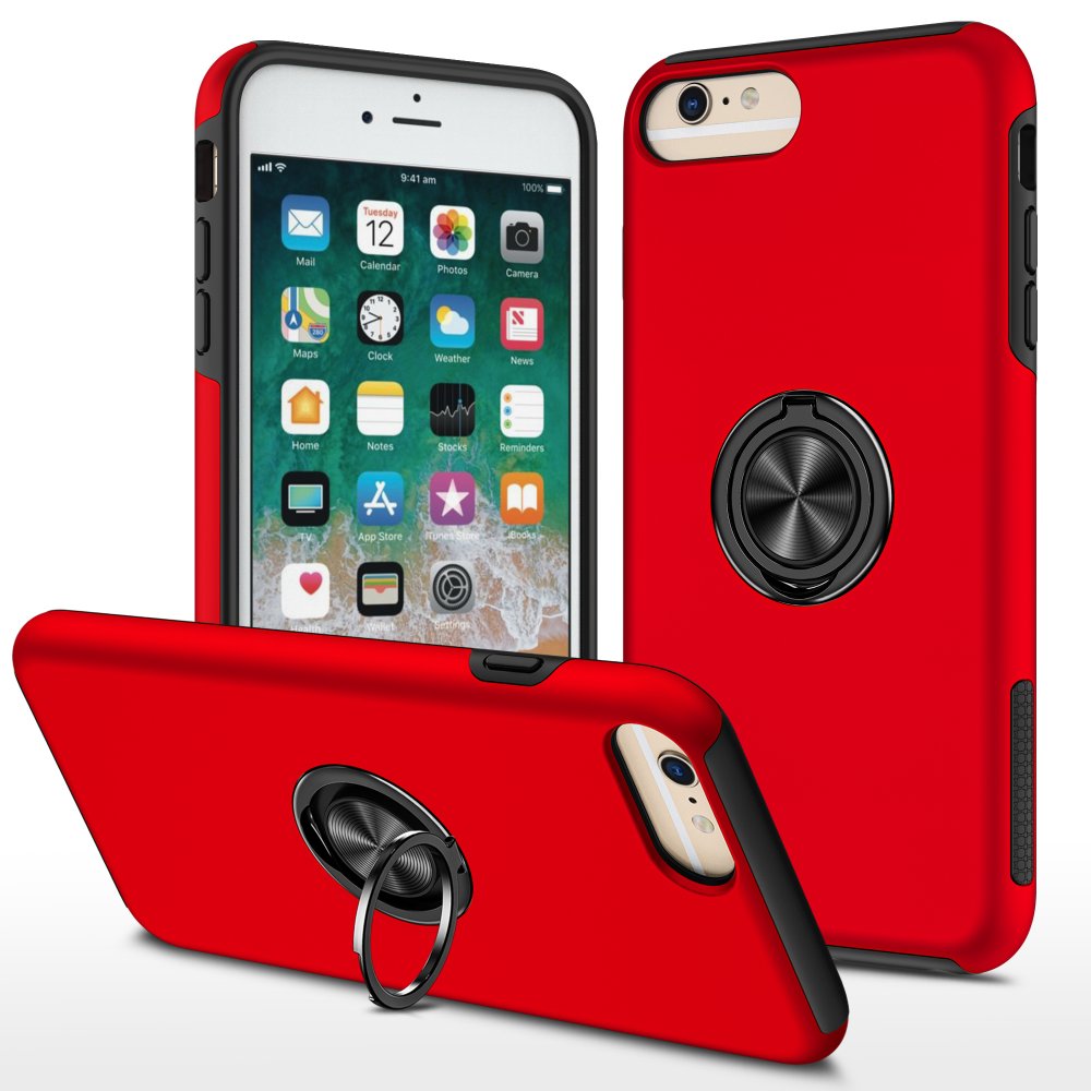 Newface iPhone 6 Plus Kılıf Elit Yüzüklü Kapak - Kırmızı
