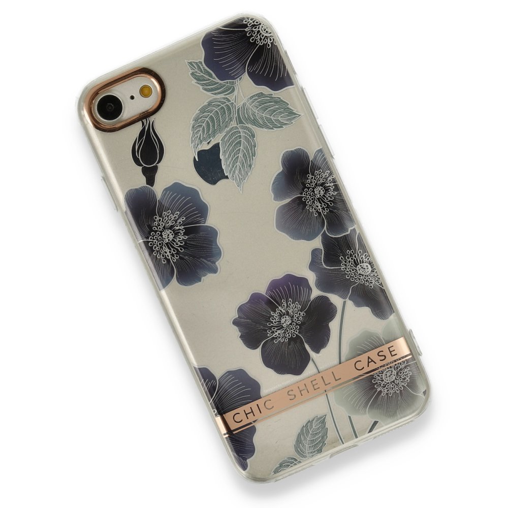 Newface iPhone 7 Kılıf Çiçekli Silikon - Mor