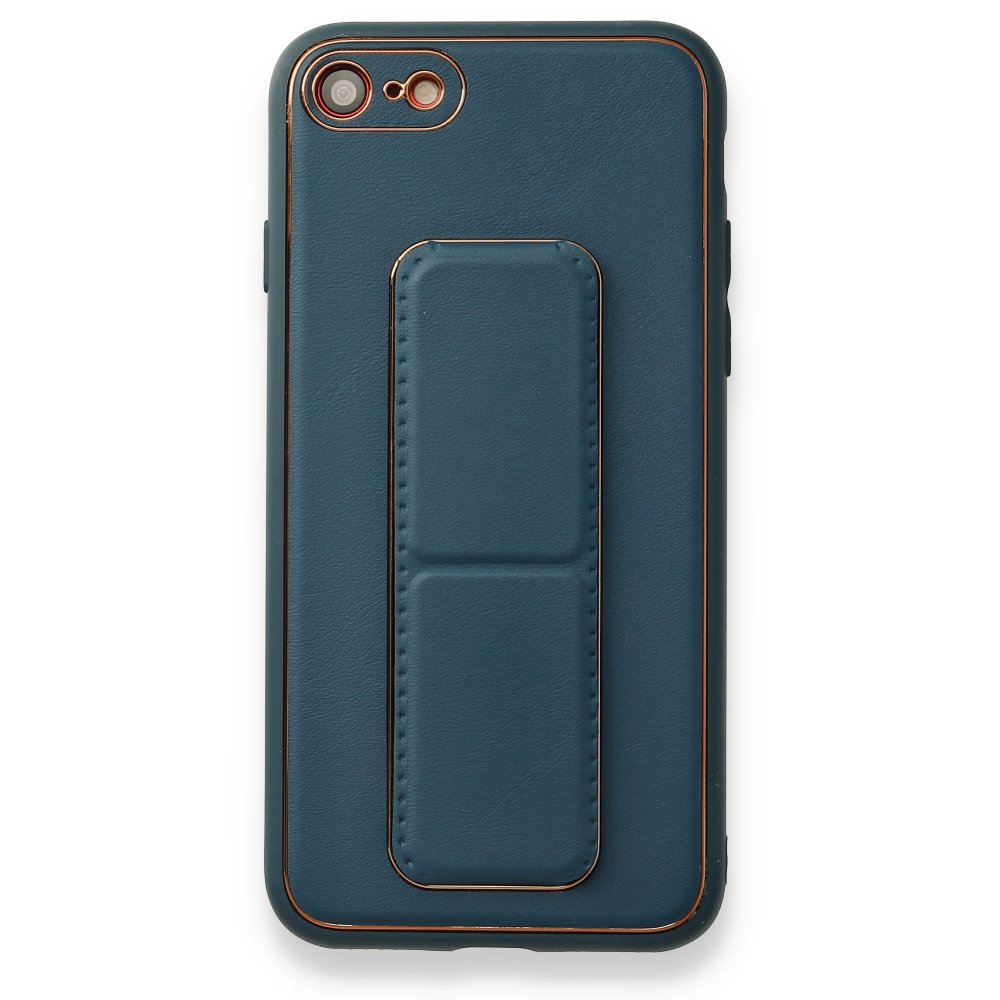 Newface iPhone SE 2020 Kılıf Coco Deri Standlı Kapak - Mavi