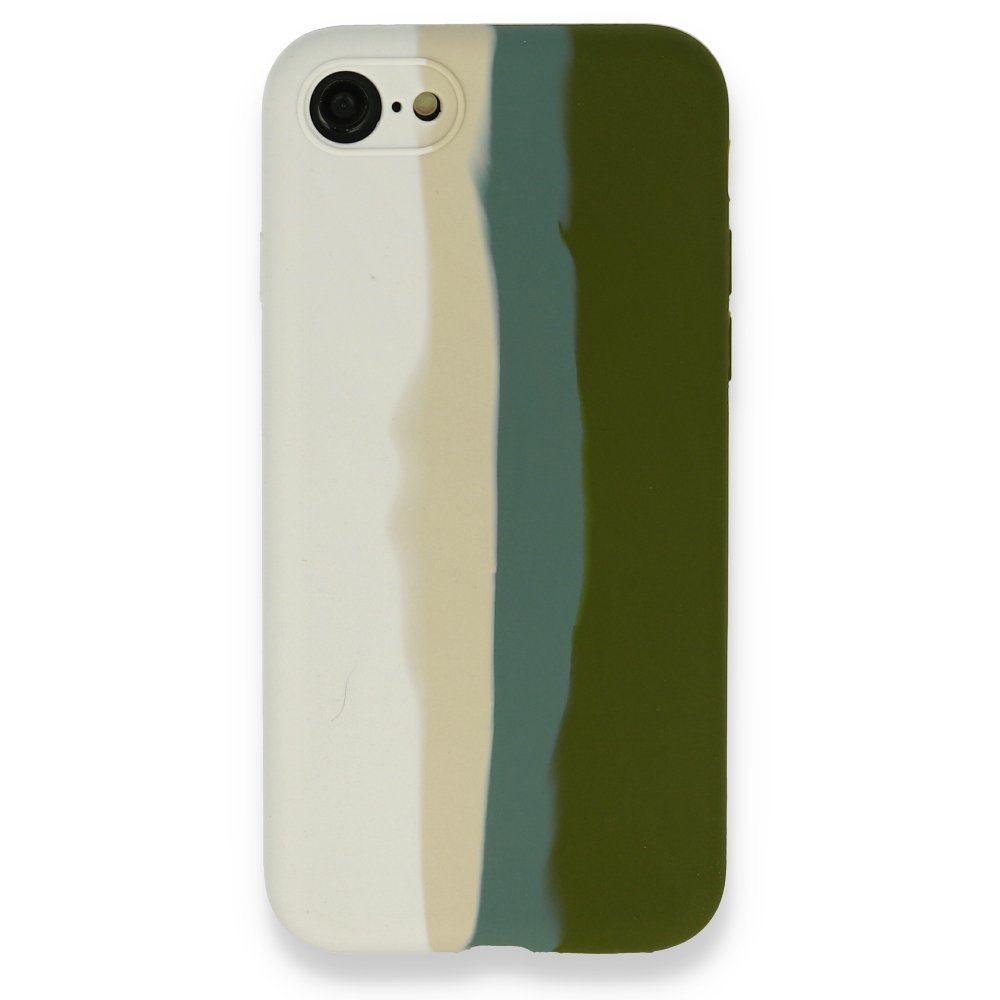 Newface iPhone 7 Kılıf Ebruli Lansman Silikon - Beyaz-Yeşil