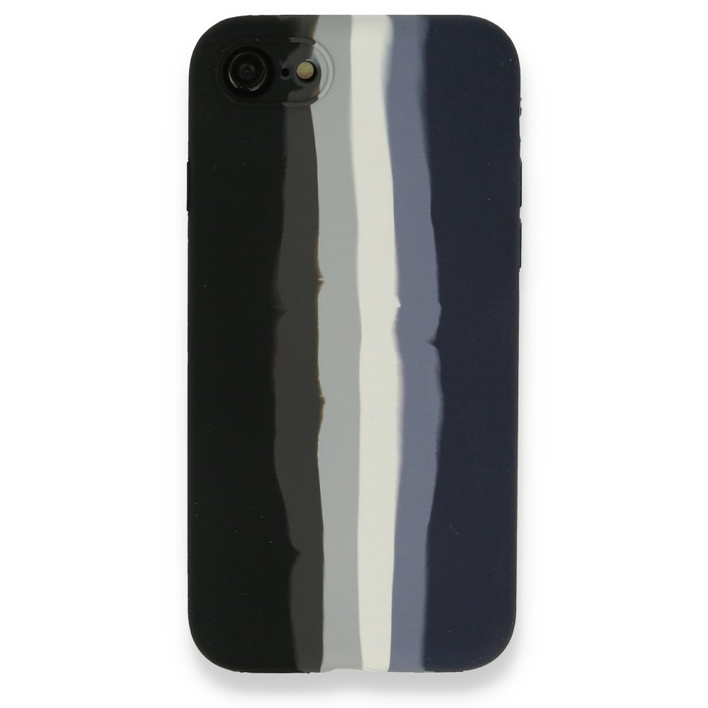 Newface iPhone 7 Kılıf Ebruli Lansman Silikon - Siyah-Lacivert