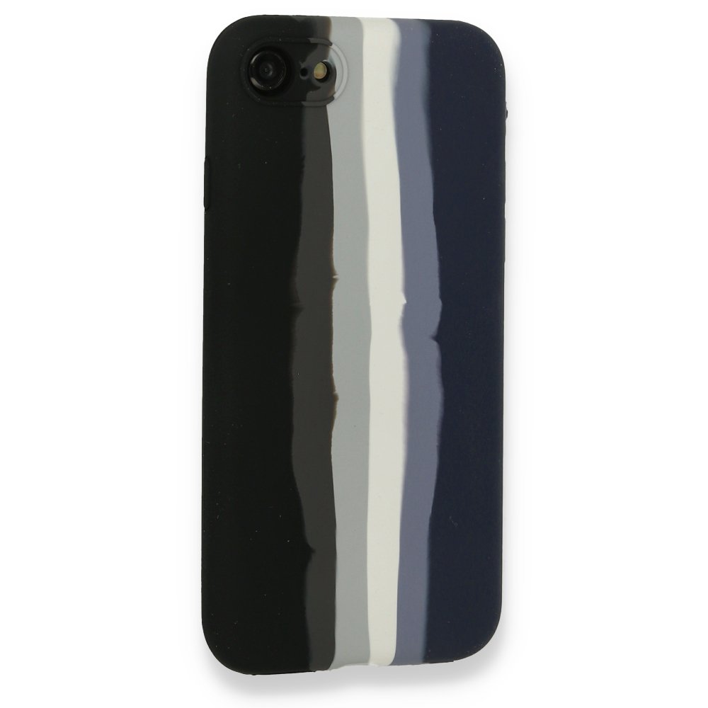 Newface iPhone 7 Kılıf Ebruli Lansman Silikon - Siyah-Lacivert