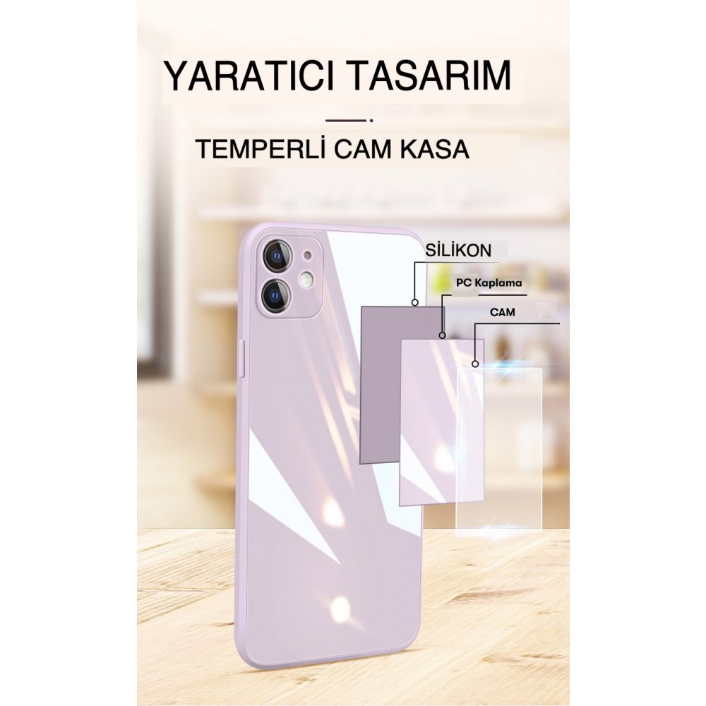 Newface Samsung Galaxy A72 Kılıf Glass Kapak - Bordo