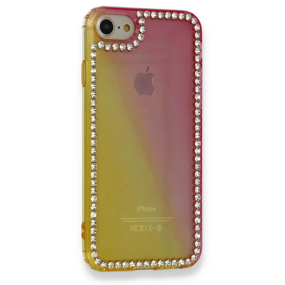 Newface iPhone 7 Kılıf İmaj Silikon - Sarı-Pembe