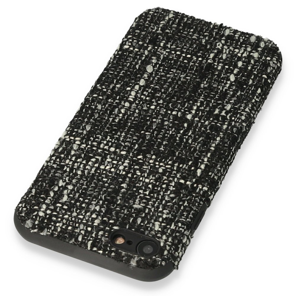 Newface iPhone SE 2020 Kılıf Ottoman Kumaş Silikon - Siyah