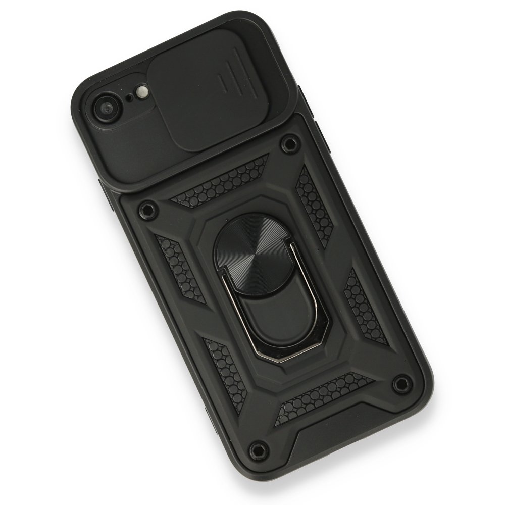 Newface iPhone 7 Kılıf Pars Lens Yüzüklü Silikon - Siyah