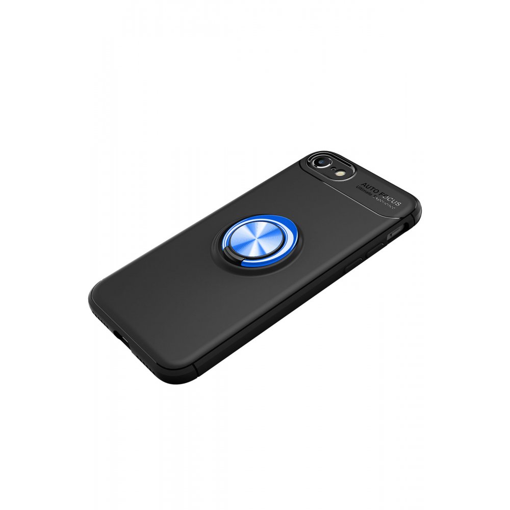 Newface iPhone 7 Kılıf Range Yüzüklü Silikon - Siyah-Mavi