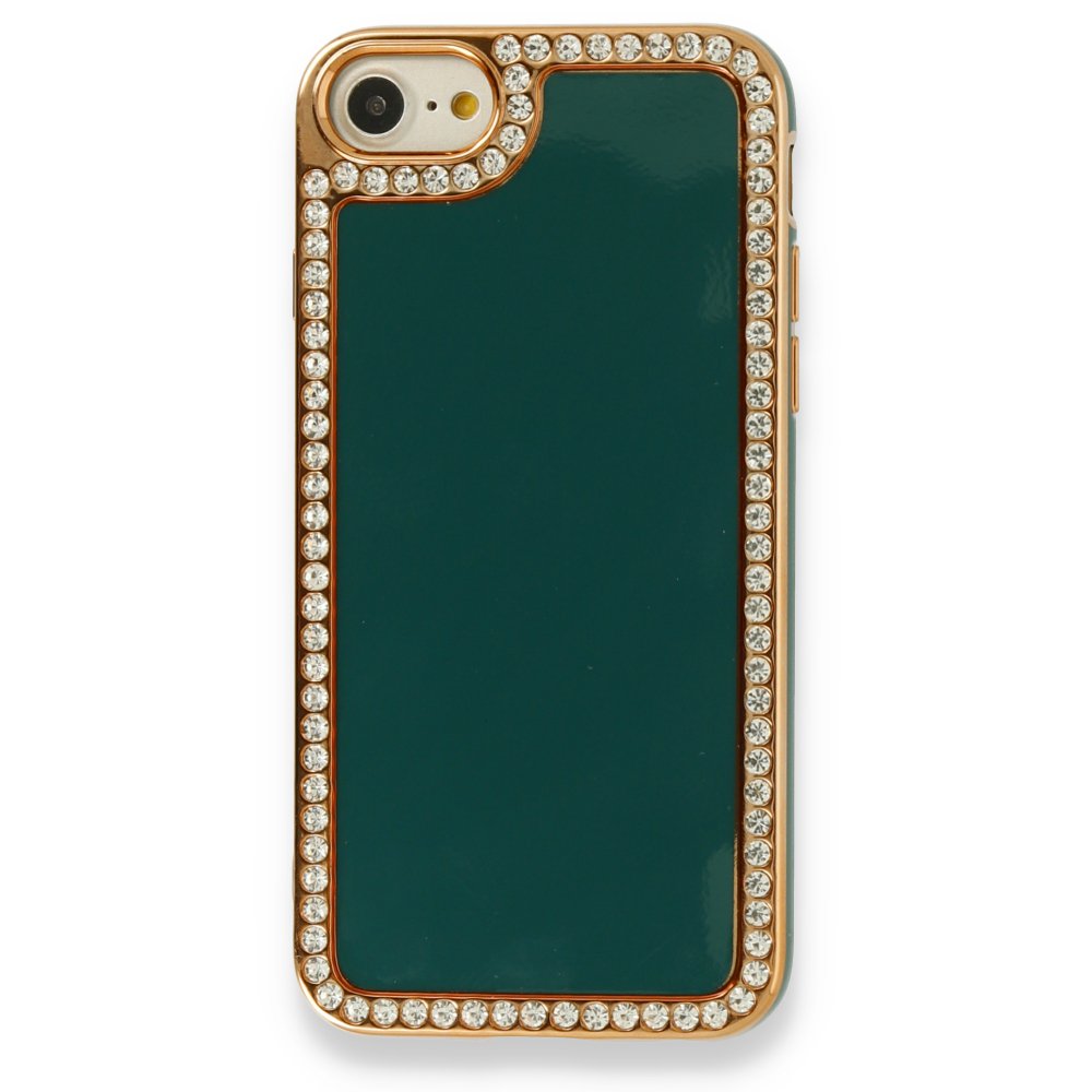 Newface iPhone 7 Kılıf Solo Taşlı Silikon - Koyu Yeşil