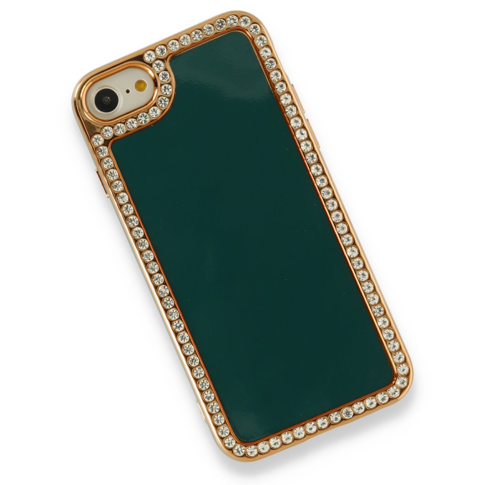 Newface iPhone 7 Kılıf Solo Taşlı Silikon - Koyu Yeşil
