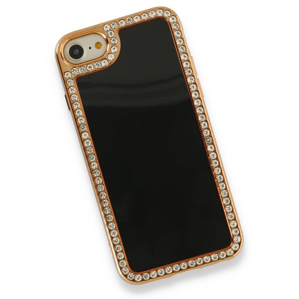 Newface iPhone 7 Kılıf Solo Taşlı Silikon - Siyah