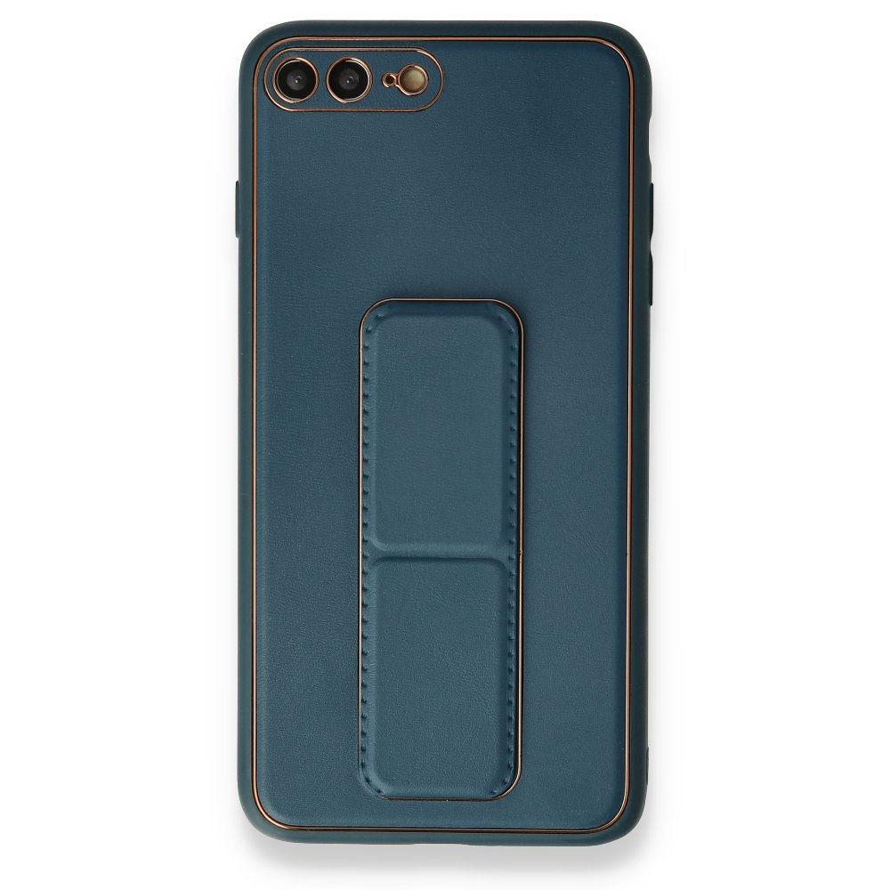Newface iPhone 7 Plus Kılıf Coco Deri Standlı Kapak - Mavi