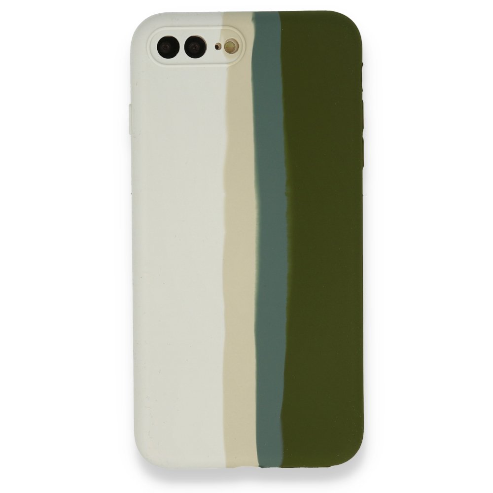 Newface iPhone 7 Plus Kılıf Ebruli Lansman Silikon - Beyaz-Yeşil