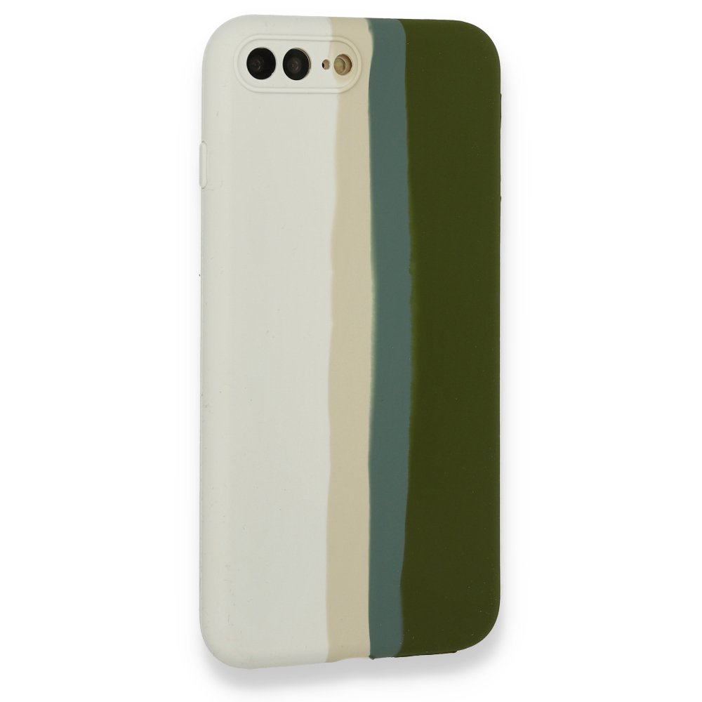 Newface iPhone 7 Plus Kılıf Ebruli Lansman Silikon - Beyaz-Yeşil