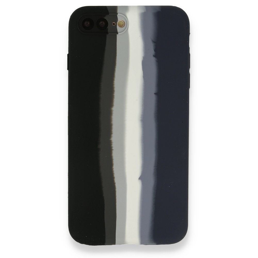 Newface iPhone 7 Plus Kılıf Ebruli Lansman Silikon - Siyah-Lacivert