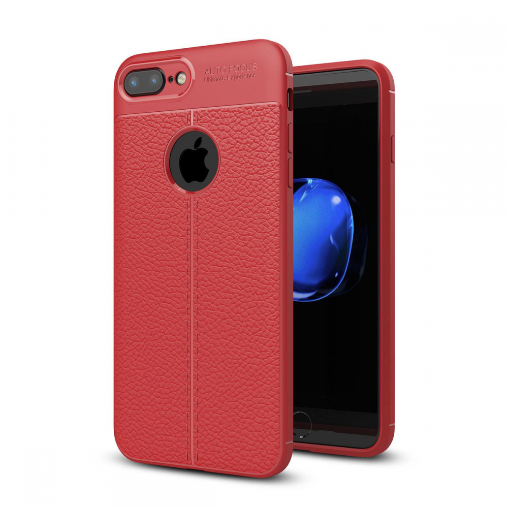 Newface iPhone 7 Plus Kılıf Focus Derili Silikon - Kırmızı