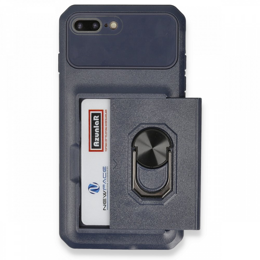 Newface iPhone 7 Plus Kılıf Klik Yüzüklü Kartvizitli Silikon - Mavi