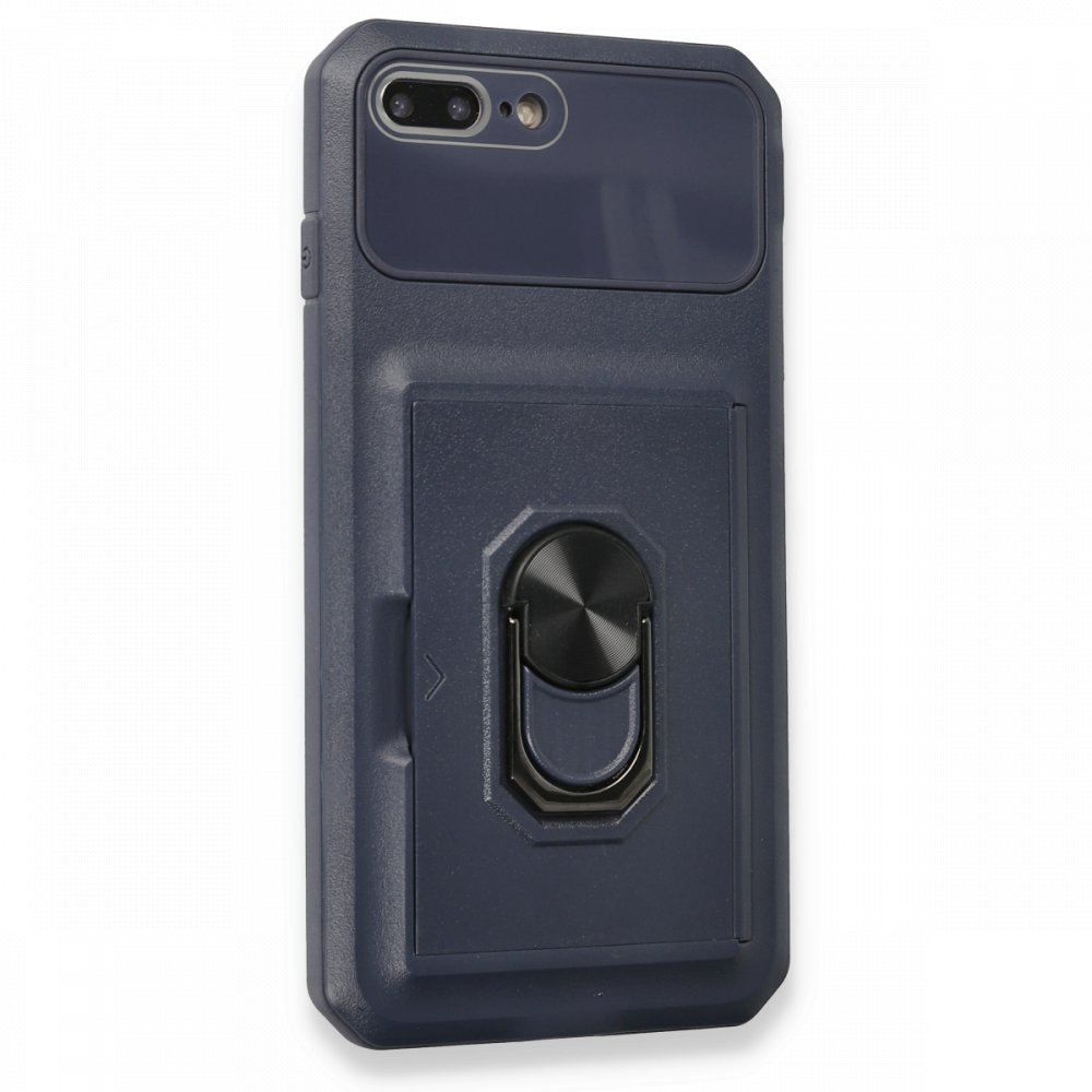 Newface iPhone 7 Plus Kılıf Klik Yüzüklü Kartvizitli Silikon - Mavi