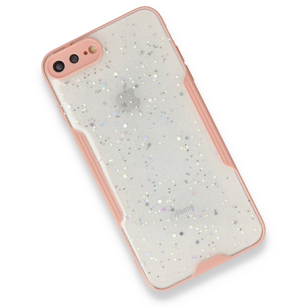 Newface iPhone 7 Plus Kılıf Platin Simli Silikon - Pembe