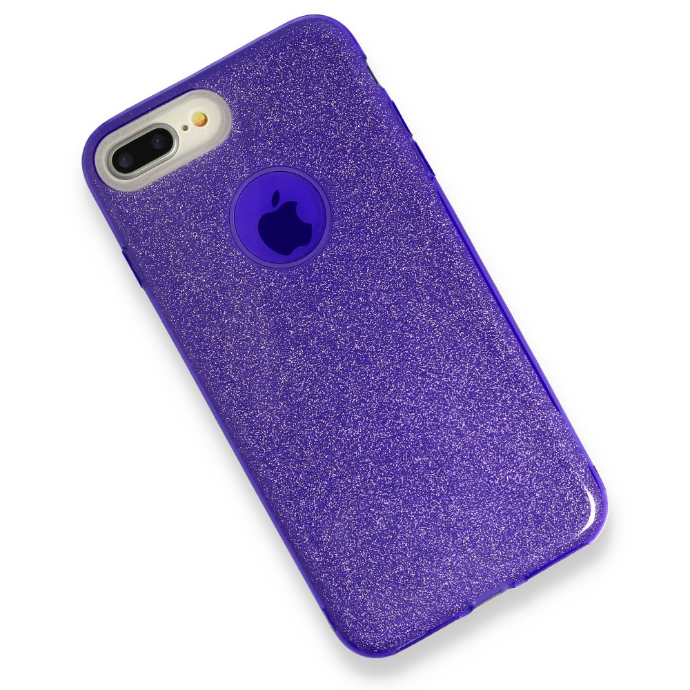 Newface iPhone 7 Plus Kılıf Simli Katmanlı Silikon - Mor