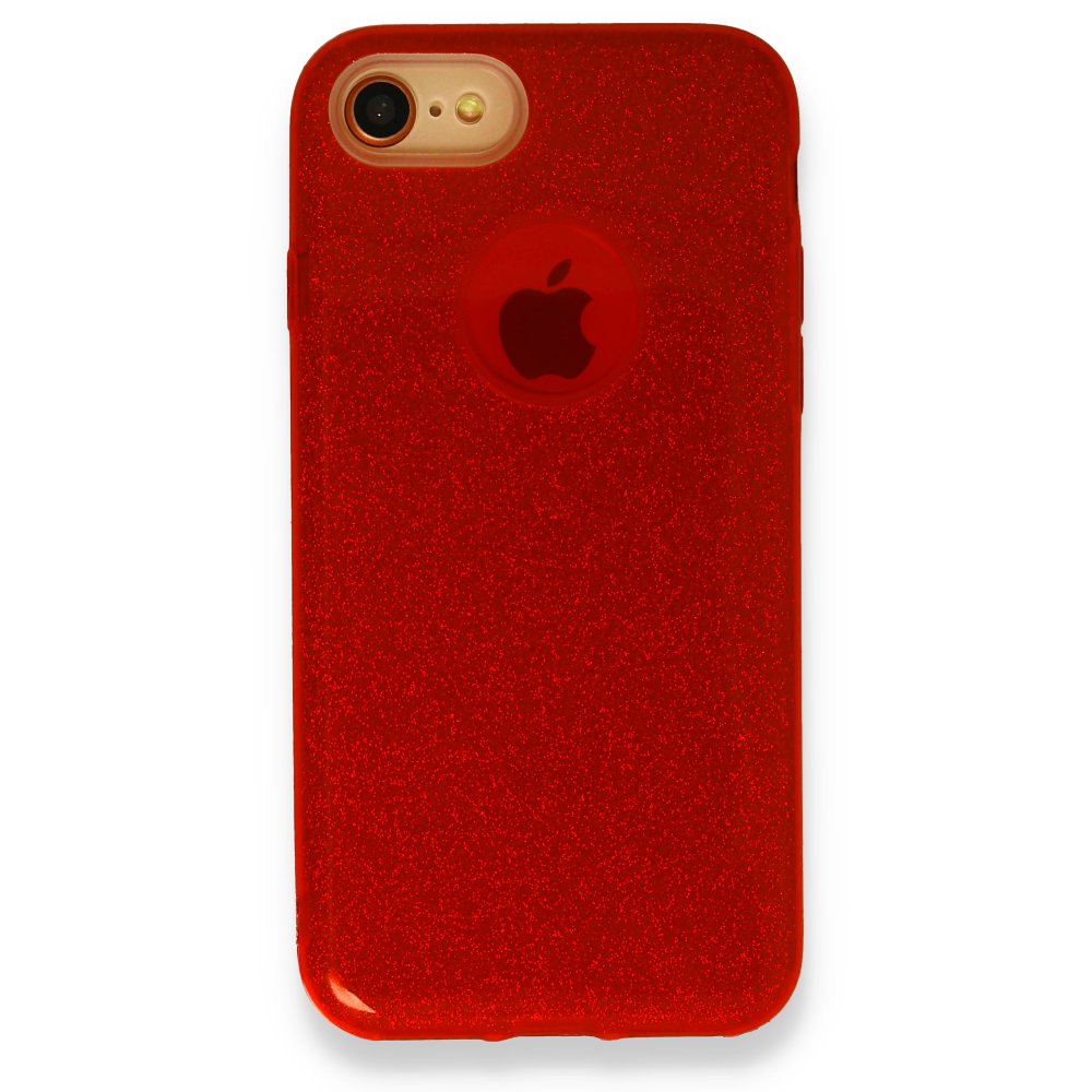 Newface iPhone SE 2020 Kılıf Simli Katmanlı Silikon - Kırmızı