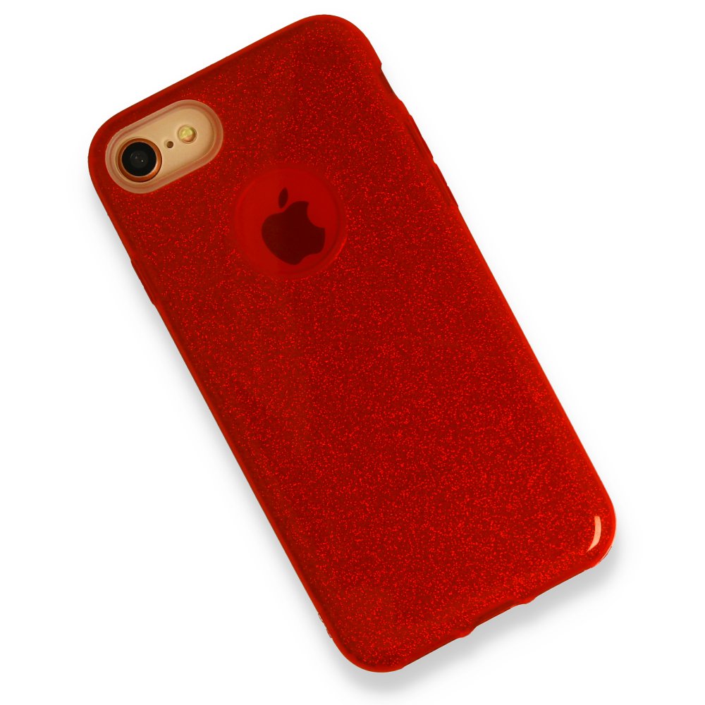 Newface iPhone SE 2020 Kılıf Simli Katmanlı Silikon - Kırmızı
